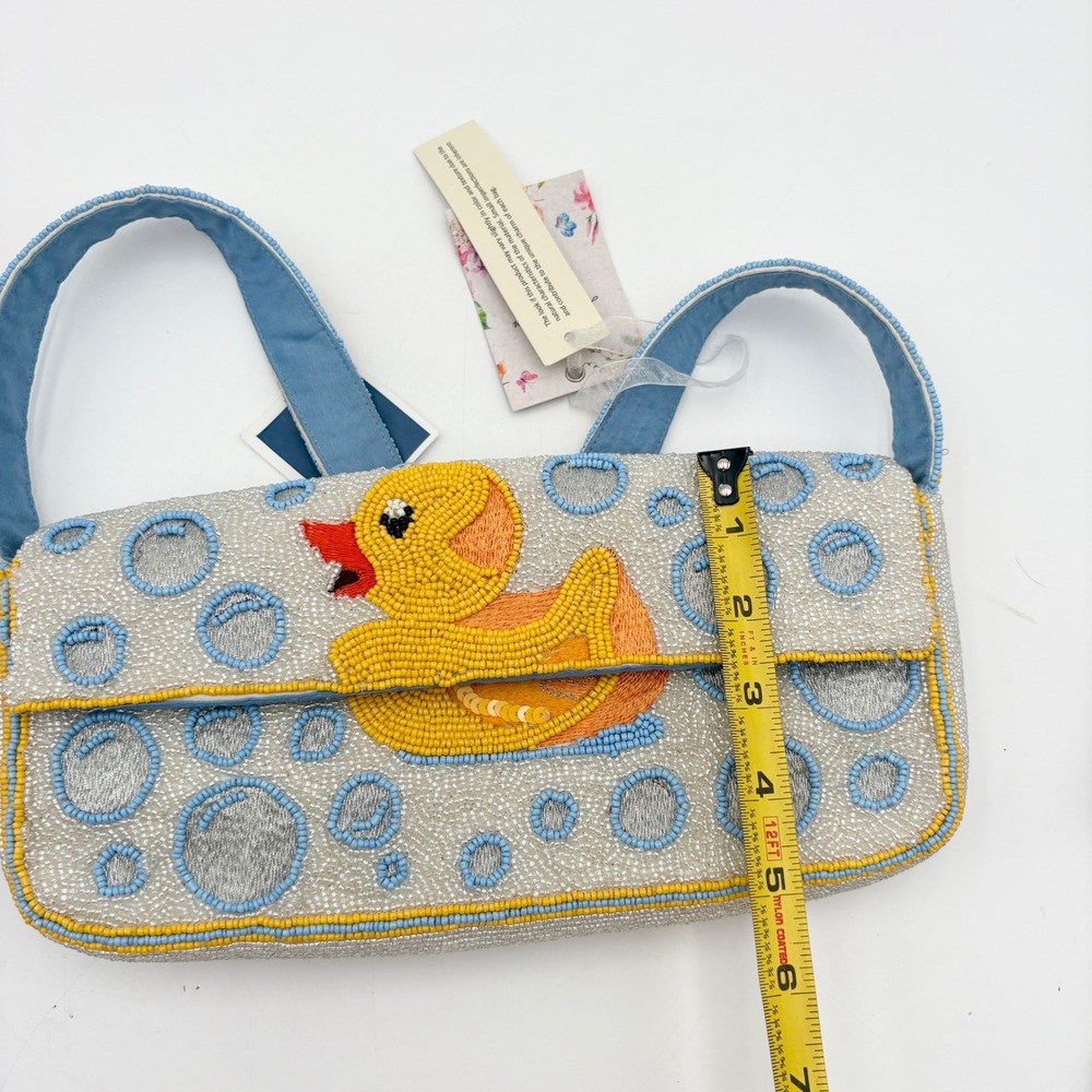 Whimsical Beaded Rubber Duck Bath Baguette Shoulder Bag Blue Yellow - Picture 7 of 8